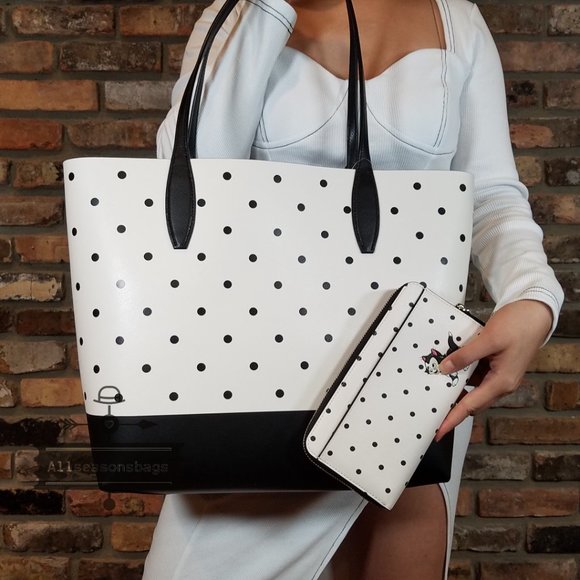 KATE SPADE DISNEY MINNIE MOUSE POLKA DOT LARGE TOTE  CONTINENTAL WALLET SET - Picture 14 of 15